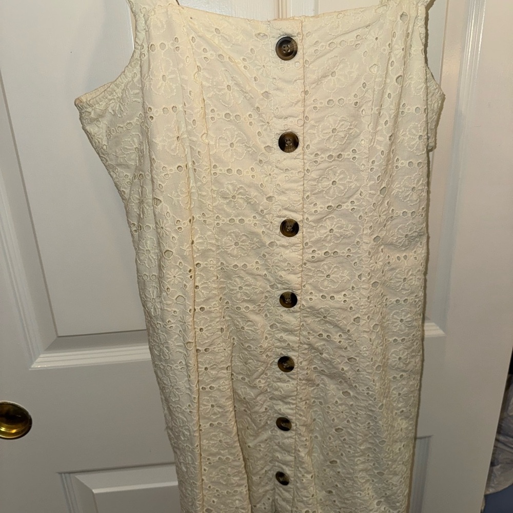 Cream Eyelet Button-Down Dress